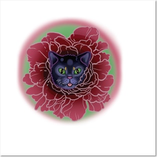 Floral Black Cat Posters and Art